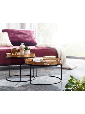 KADIMA DESIGN Couchtisch | 2er Set, Gold/Schwarz, Tablett, Rund in Gold
