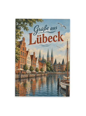 Postkarte Stadt hanseatisch Design mit Spruch in Weiß