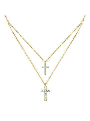 Yokoamii Kette Kreuz aus Messing mit Zirkonia in gelbgold