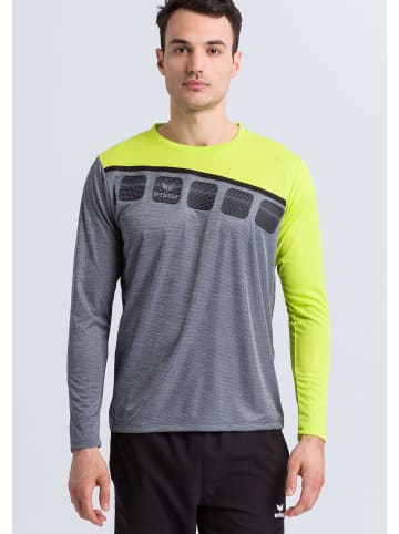 erima 5-C Longsleeve in grau melange/lime pop/schwarz