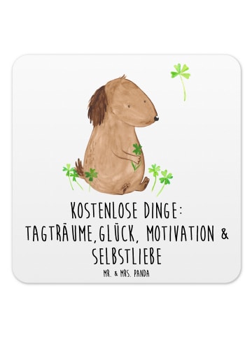 Mr. & Mrs. Panda Untersetzer für Gläser Hund Kleeblatt mit Spruch in Weiß