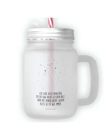 Mr. & Mrs. Panda Trinkglas Mason Jar Eisbär Umarmen mit Spruch in Transparent