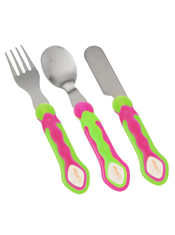 Vital Baby Kinder Besteckset 3-teilig - Messer, Gabel und Löffel Edelstahl pink/grün
