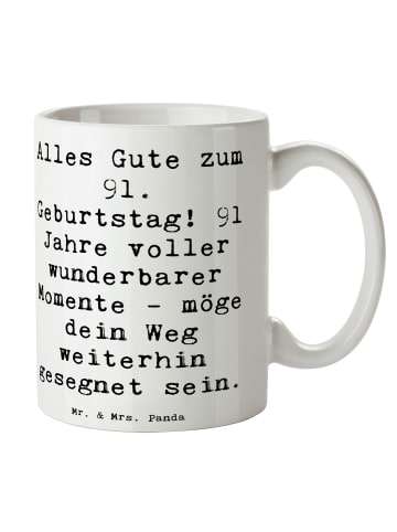 Mr. & Mrs. Panda Becher Spruch 91. Geburtstag Segen mit Spruch in Weiß