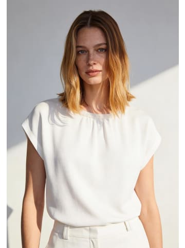 More & More elegantes Kurzarmshirt, Perlenausschnitt in off white