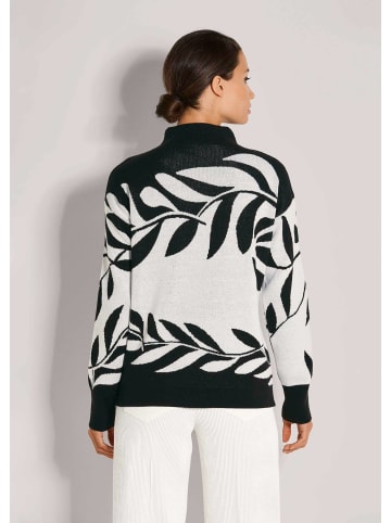 MADELEINE Moderner Winterpullover mit floralem Strickmuster in schwarz / wollweiß