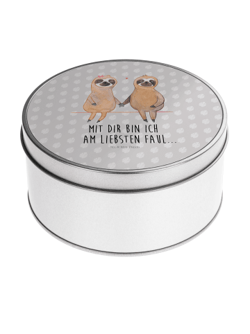 Mr. & Mrs. Panda Blechdose rund Faultier Pärchen mit Spruch in Grau Pastell