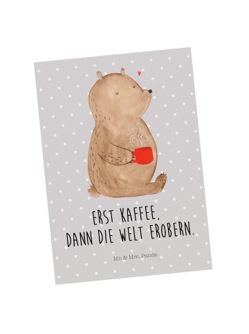 Mr. & Mrs. Panda Postkarte Bär Kaffee mit Spruch in Grau Pastell