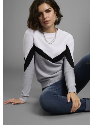 Laura Scott Rundhalspullover in schwarz grau weiß gemustert