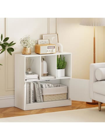 COSTWAY 3-stöckiges Bücherregal mit 2 Türen 70 x 30 x 70 cm in Weiß