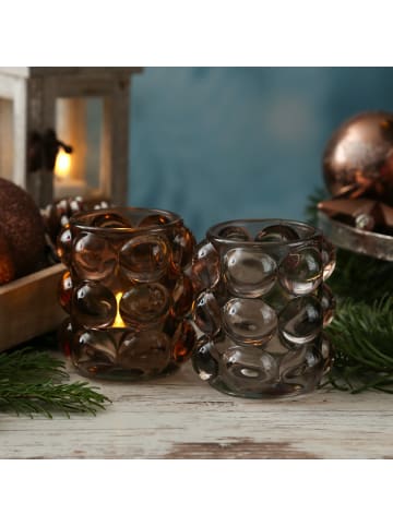 MARELIDA Teelichthalter BUBBLE Glas Windlicht H: 9cm in braun