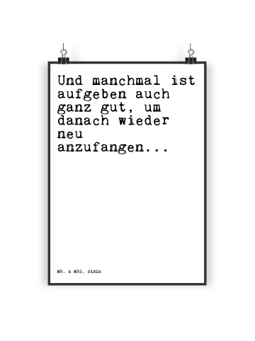 Mr. & Mrs. Panda Poster Und manchmal ist aufgeben... mit Spruch in Weiß