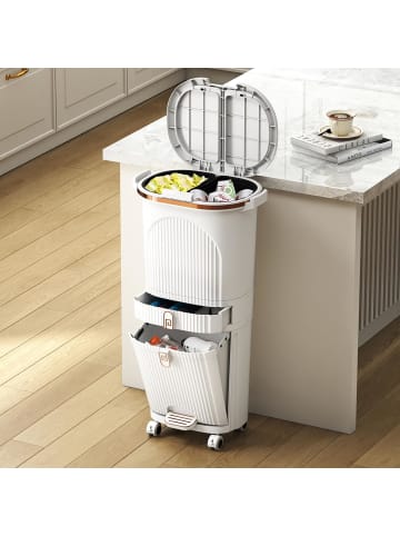 COSTWAY Mülleimer Küche 3 Fächer 2 x 12L & 14L in Weiß