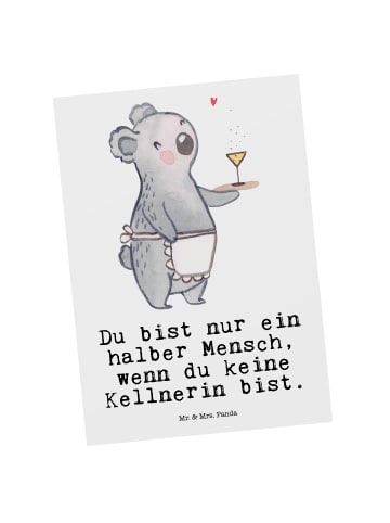 Mr. & Mrs. Panda Postkarte Kellnerin Herz mit Spruch in Weiß
