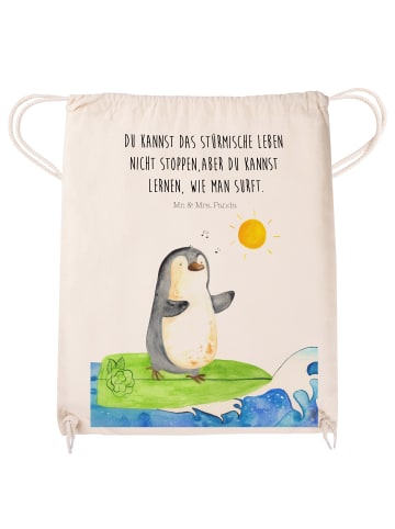 Mr. & Mrs. Panda Stoffbeutel Pinguin Surfer mit Spruch in Creme