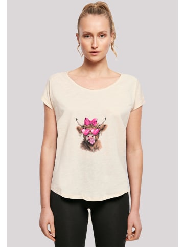 F4NT4STIC Long Cut T-Shirt Highland Cow Valentinstag Sonnenbrille in Whitesand