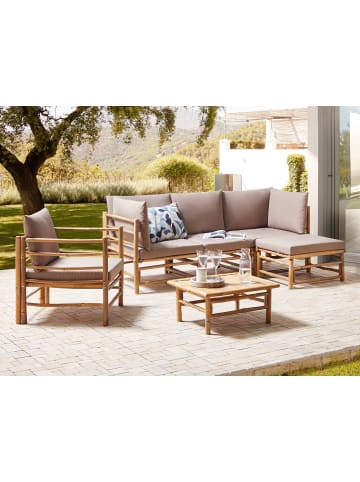 Beliani 6-tlg Sitzgruppe CERRETO in Beige/Heller Holzfarbton