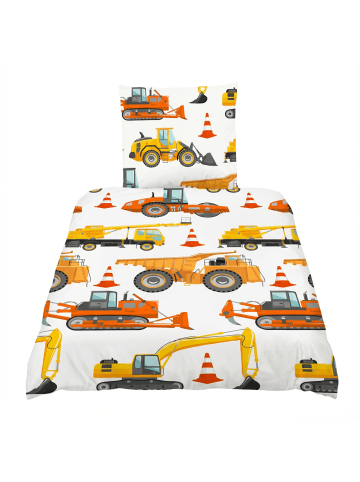Good Morning Renforcé Bettwäsche - Working - Baustellenfahrzeuge in weiß