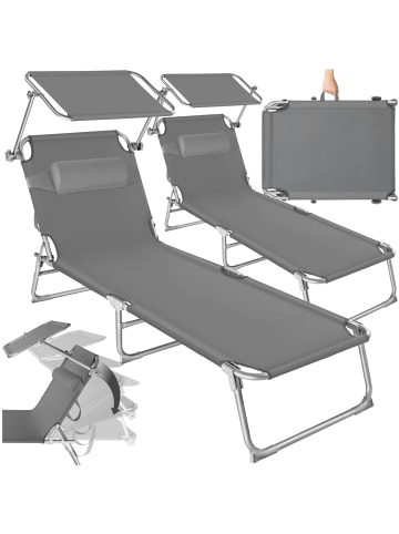 tectake Liegestühle klappbar mit Kopfpolstern, UV-beständig, 190 x 68 x 65 cm