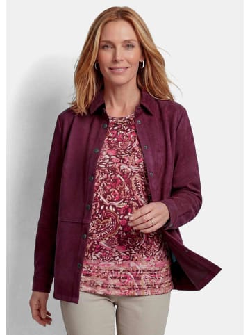 GOLDNER Kurzgröße: Hemdjacke in Veloursleder-Optik in aubergine