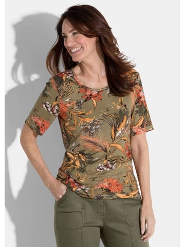GOLDNER Kurzgröße:  Shirt Shirt in khaki / orange / gemustert