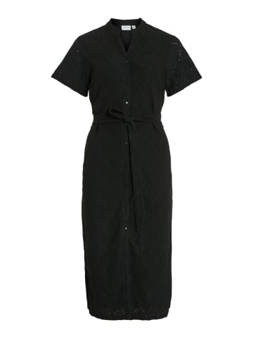 Vila Kleid Kurze Ärmel Geknöpfte Vorderseite Taillengürtel in Schwarz