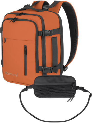 normani normani Erweiterbarer Handgepäck-Rucksack mit Reisepass Brusttasche in Orange