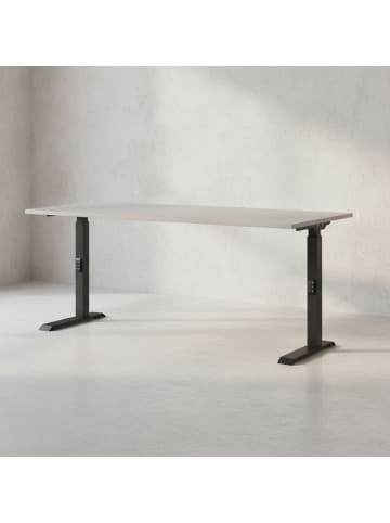 KADIMA DESIGN Schreibtisch verstellbar 68-91cm Ergonomisch C-Fuß Büro in Greige-Schwarz