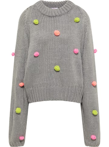 myMo Damen Strickpullover in Grau Mehrfarbig