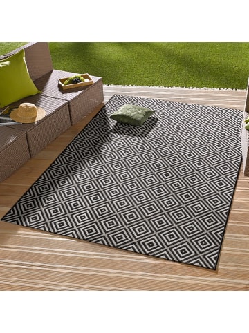 Indoor Outdoor Teppich Karo in Schwarz Creme