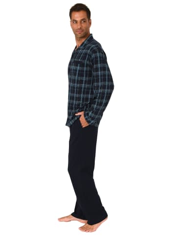 NORMANN Schlafanzug Pyjama zum durchknöpfen Karo - 75269 in marine