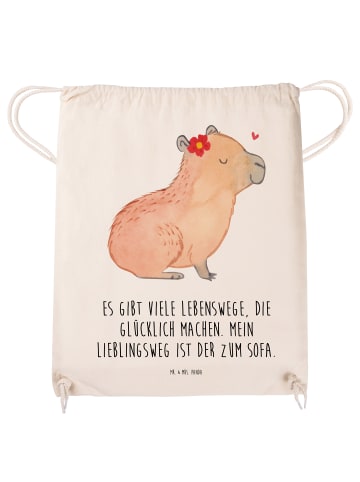 Mr. & Mrs. Panda Turnbeutel Capybara Blume mit Spruch in Creme