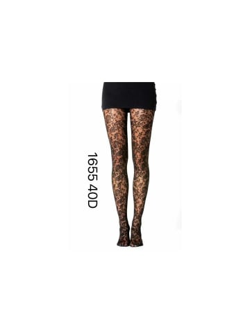 COFI 1453 Damen Strumpfhose hohe Taille gemusterte Strumpfhose Muster Optik in Schwarz