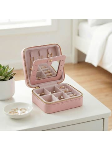 SONGMICS Schmuckkasten Gisella in Rosa - (B)11.4 x (H)5.5 x (T)11.4 cm