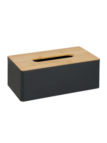 relaxdays Tücherbox in Schwarz/Natur - (B)26 x (H)10 x (T)14 cm