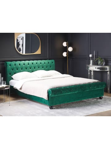 Beliani Doppelbett AVALLON in Grün/Braun - (W) 192 x (H) 94 x (L) 233 cm