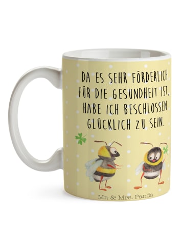 Mr. & Mrs. Panda Pott Hummeln Kleeblatt mit Spruch in Gelb Pastell