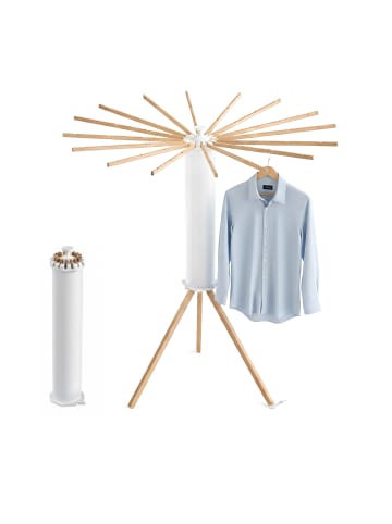 relaxdays Wäscheständer in Weiß/ Natur - (H)121 x Ø112 cm