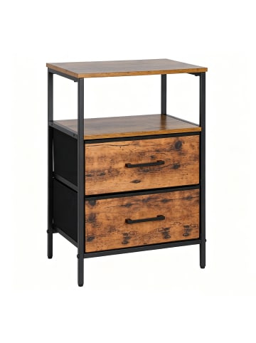 relaxdays Nachttisch in Braun/ Schwarz - (B)38 x (H)61 x (T)28 cm