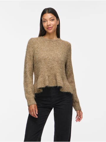 Vila L/S Flounce Knit Pullover in Dark Natural Melange