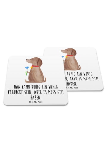 Mr. & Mrs. Panda Bierdeckel Hund Blume mit Spruch in Weiß
