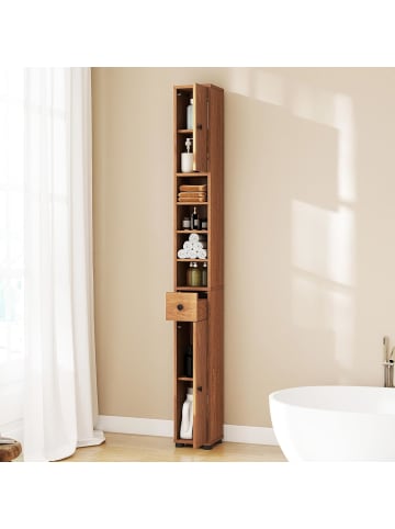 COSTWAY Badschrank schmal 20 x 20 x 180 cm in Hellbraun