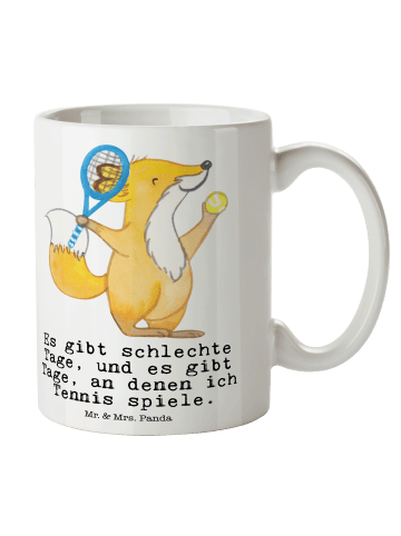 Mr. & Mrs. Panda Tasse Fuchs Tennis spielen mit Spruch in Weiß