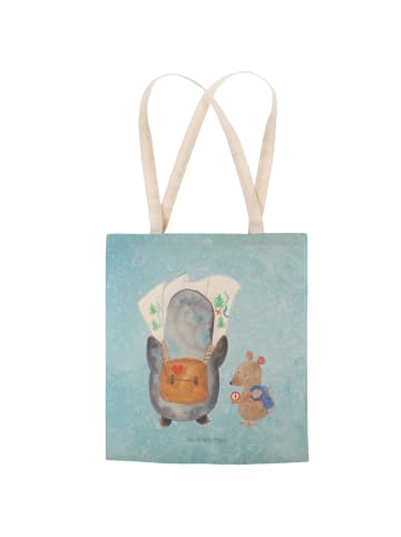 Mr. & Mrs. Panda Stofftasche Pinguin & Maus Wanderer ohne Spruch in Eisblau