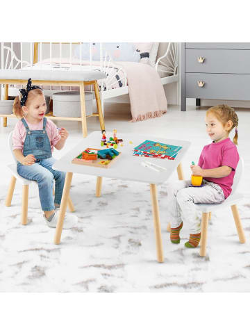 COSTWAY Kindertisch mit 2 Stühlen in Weiß