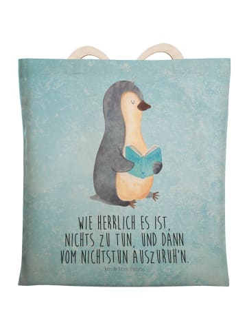 Mr. & Mrs. Panda Tote Bag Pinguin Buch mit Spruch in Eisblau