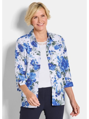 GOLDNER Blusen-Set Hemdbluse mit Spitzenshirt in blau / weiß / geblümt