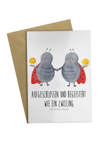 Mr. & Mrs. Panda Glückwunschkarte Sternzeichen Zwilling mit Spruch in Weiß