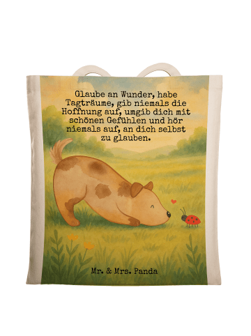 Mr. & Mrs. Panda Tasche Hund Marienkäfer Design mit Spruch in Weiß