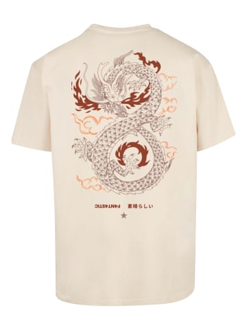F4NT4STIC Heavy Oversize T-Shirt Drache Feuer Japan in sand